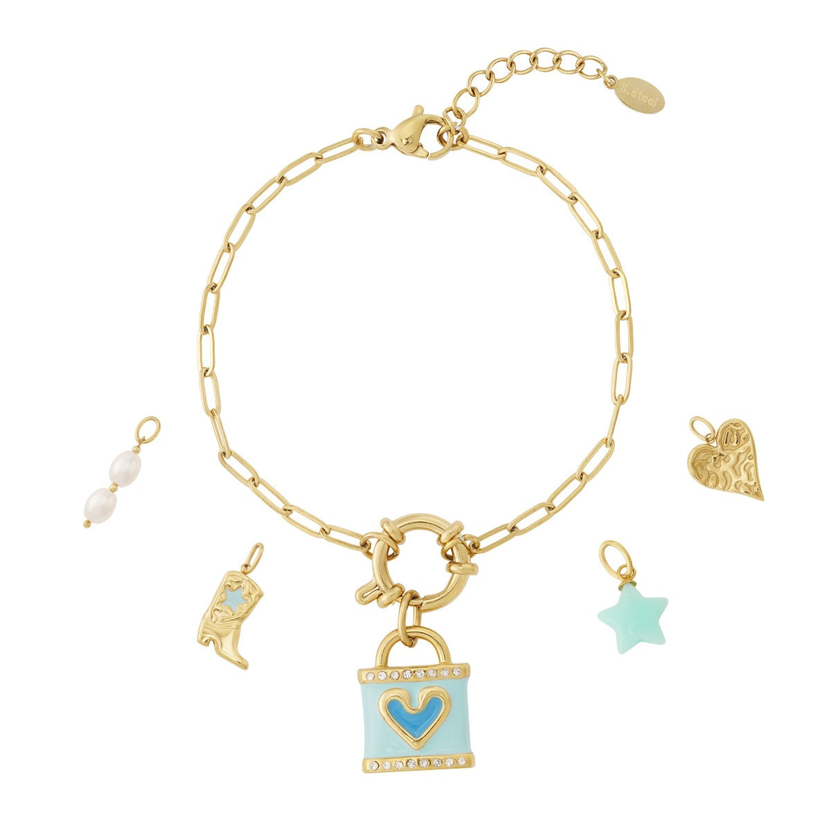 DIY love blauw armband goud