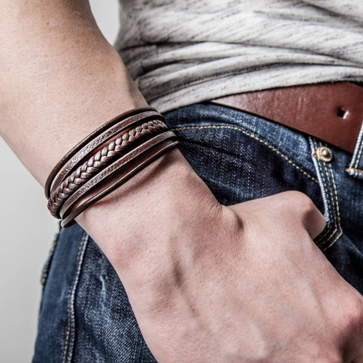 SERASAR, leren armband "Braid" voor heren