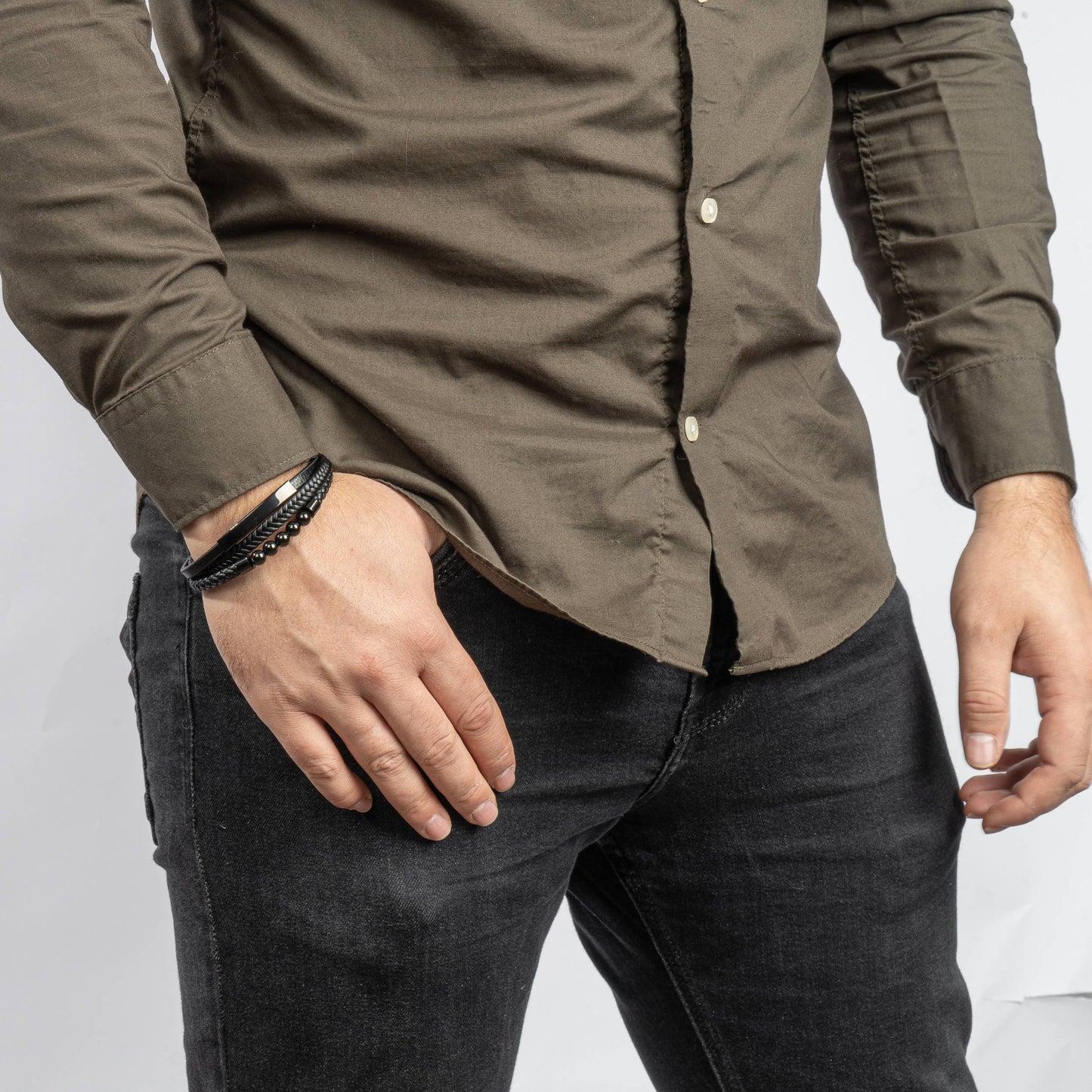 Leren armband „Pearl” - zwart - B036