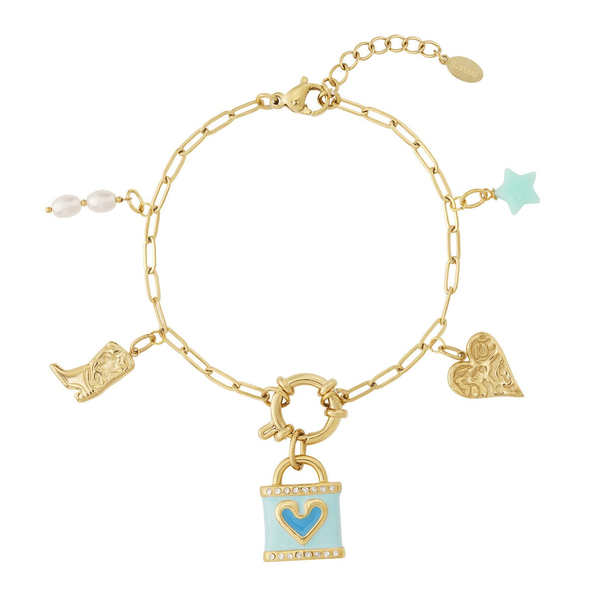 DIY love blauw armband goud