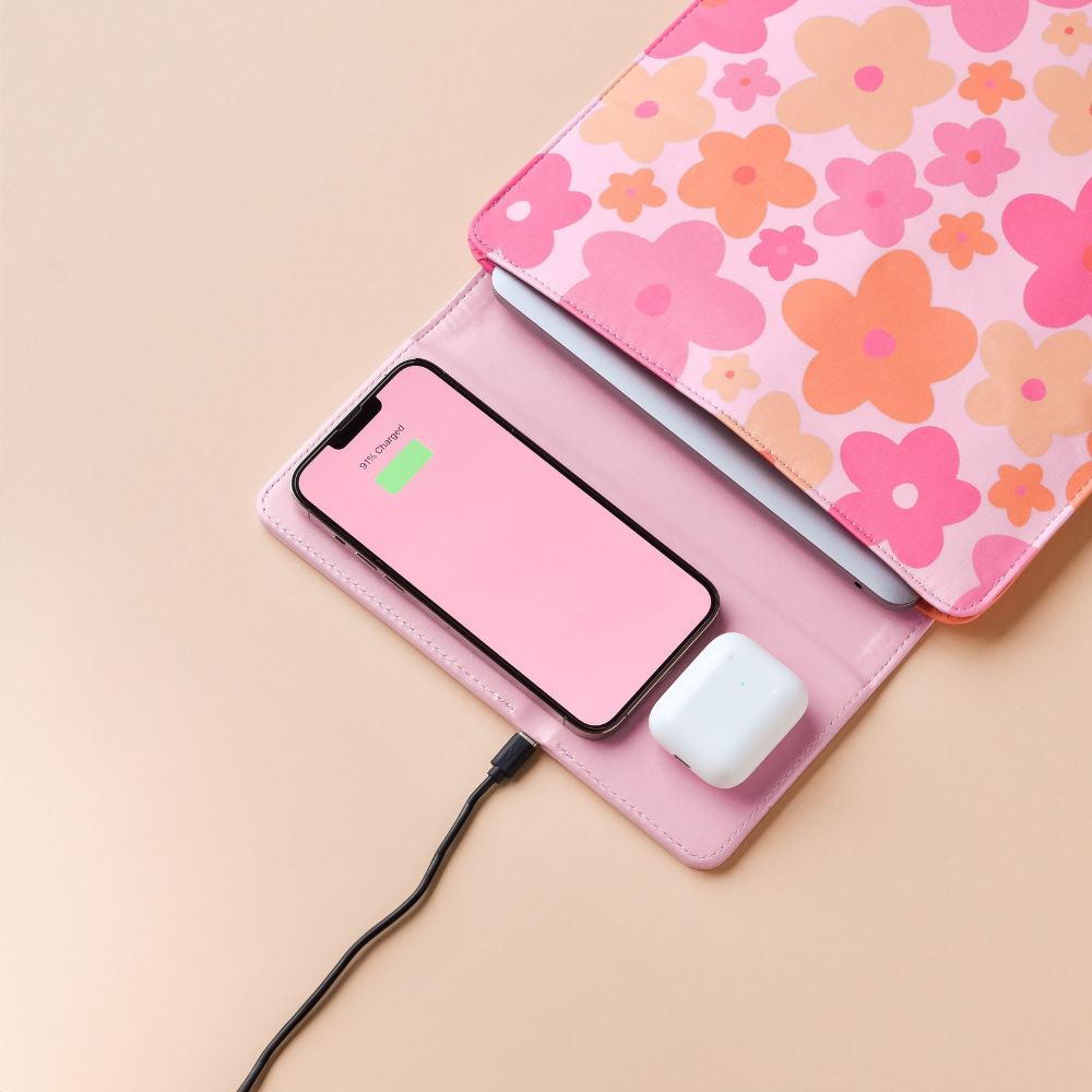 Laptophoes voor draadloos opladen - Pink & Orange Bloom