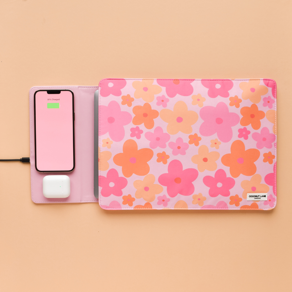 Laptophoes voor draadloos opladen - Pink & Orange Bloom