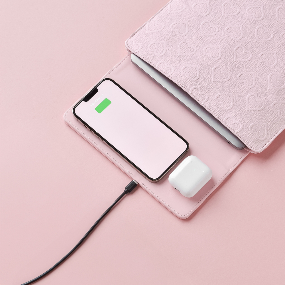 Laptophoes voor draadloos opladen - Pink Hearts