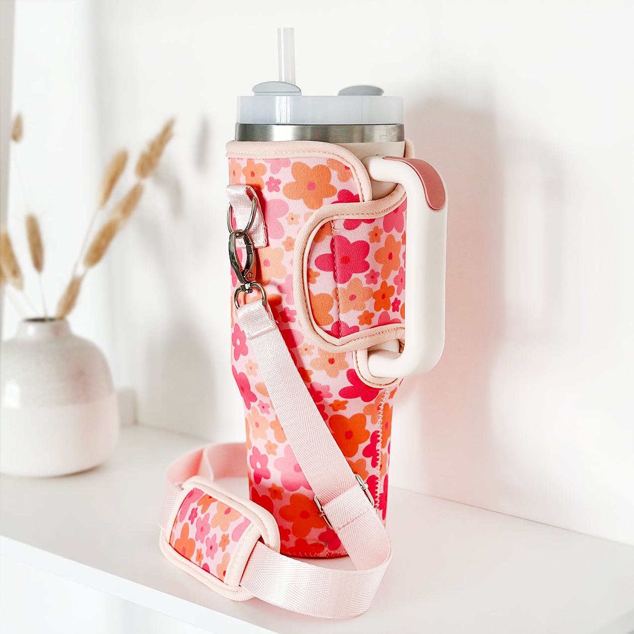Tumbler draagtas - Pink & Orange Bloom