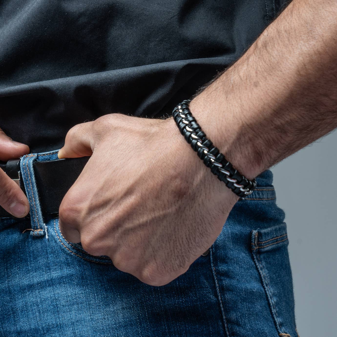 Leren armband „Joy” - zilver - B010