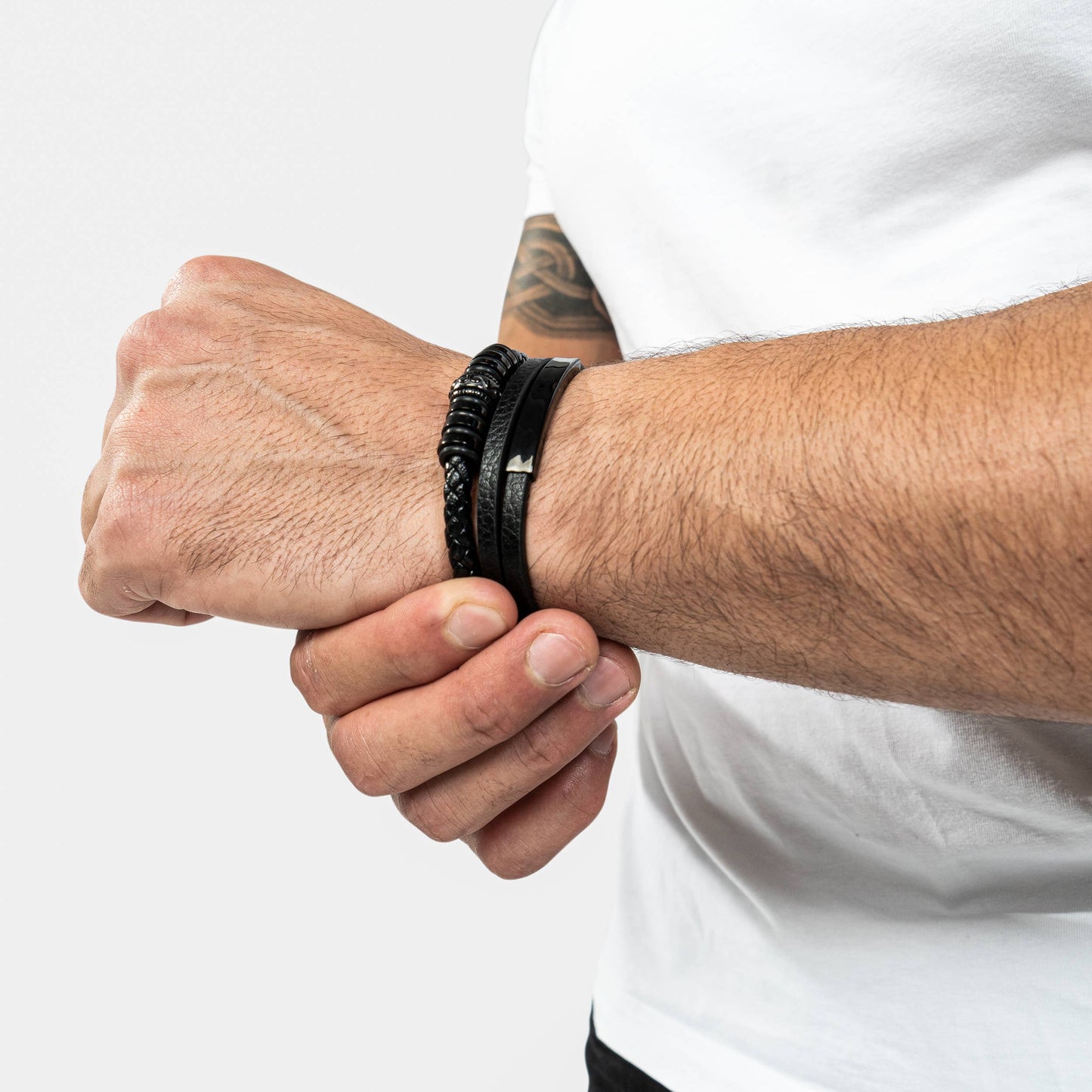 Leren armband „Shine” - zwart - B024